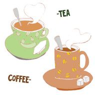Coffee and Tea Doodle Hand Drawn Cups Vector Illustration