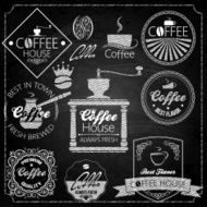 coffee set elements chalkboard