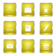 Office Work Square Vector Yellow Icon Design Set N5