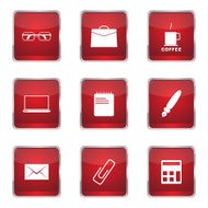 Office Work Square Vector Red Icon Design Set N5