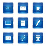 Office Work Square Vector Blue Icon Design Set N4