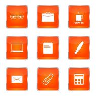 Office Work Square Vector Orange Icon Design Set N5