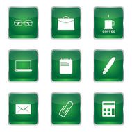 Office Work Square Vector Green Icon Design Set N5
