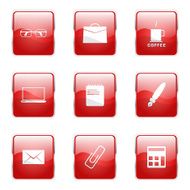 Office Work Square Vector Red Icon Design Set N6