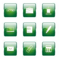 Office Work Square Vector Green Icon Design Set N6