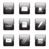 Office Work Square Vector Black Button Icon Design Set N5