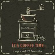 Brown blackboard with coffee mill and text vector