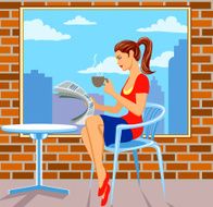 Woman drinking coffee in a cafe