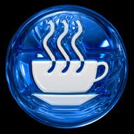 coffee cup icon blue isolated on black background