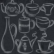 set of different tableware on blackboard vector