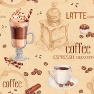 Seamless pattern with illustrations of coffee cup