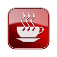 Coffee cup icon glossy red isolated on white background