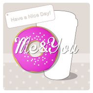 donut with icing and sprinkles a cup of coffee