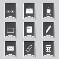 Office Work Label Vector Black Button Icon Design Set