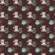 Seamless pattern with silhouettes tea coffee cups