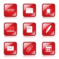Office Work Square Vector Red Icon Design Set N7
