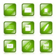 Office Work Square Vector Green Icon Design Set N7