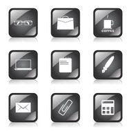 Office Work Square Vector Black Button Icon Design Set N6