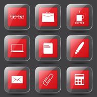 Office Work Square Vector Red Icon Design Set N8