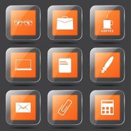Office Work Square Vector Orange Icon Design Set N6