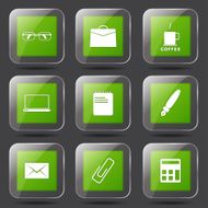Office Work Square Vector Green Icon Design Set N8