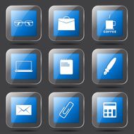 Office Work Square Vector Blue Icon Design Set N7