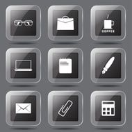 Office Work Square Vector Black Button Icon Design Set N7
