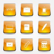 Office Work Square Vector Yellow Icon Design Set N9