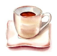 Watercolor cup of tea (or coffee) on white background