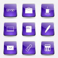 Office Work Square Vector Violet Icon Design Set N7
