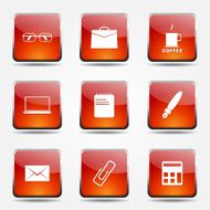Office Work Square Vector Orange Icon Design Set N7