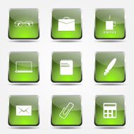 Office Work Square Vector Green Icon Design Set N9
