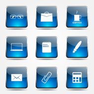 Office Work Square Vector Blue Icon Design Set N8