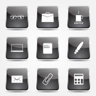 Office Work Square Vector Black Button Icon Design Set N8