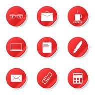Office Work Red Vector Button Icon Design Set N5