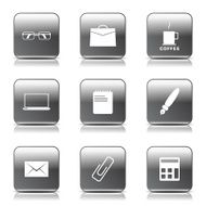Office Work Square Vector Black Button Icon Design Set N9