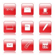 Office Work Square Vector Red Icon Design Set N9