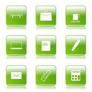 Office Work Square Vector Green Icon Design Set N10