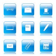 Office Work Square Vector Blue Icon Design Set N9