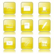 Office Work Square Vector Yellow Icon Design Set N11