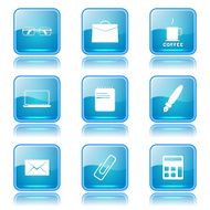 Office Work Square Vector Blue Icon Design Set N10