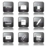 Office Work Square Vector Black Button Icon Design Set N10