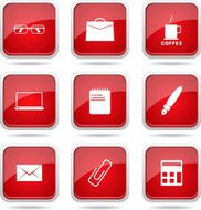 Office Work Square Vector Red Icon Design Set N11