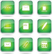 Office Work Square Vector Green Icon Design Set N12
