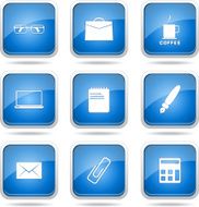 Office Work Square Vector Blue Icon Design Set N11