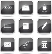 Office Work Square Vector Black Button Icon Design Set N11