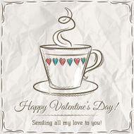 valentine card with cup of hot drink and wishes text