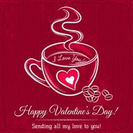 red valentine card with cup of hot drink