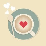 Cappuccino cup with red heart and a teaspoon