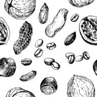 vector seamless pattern with nuts an coffee